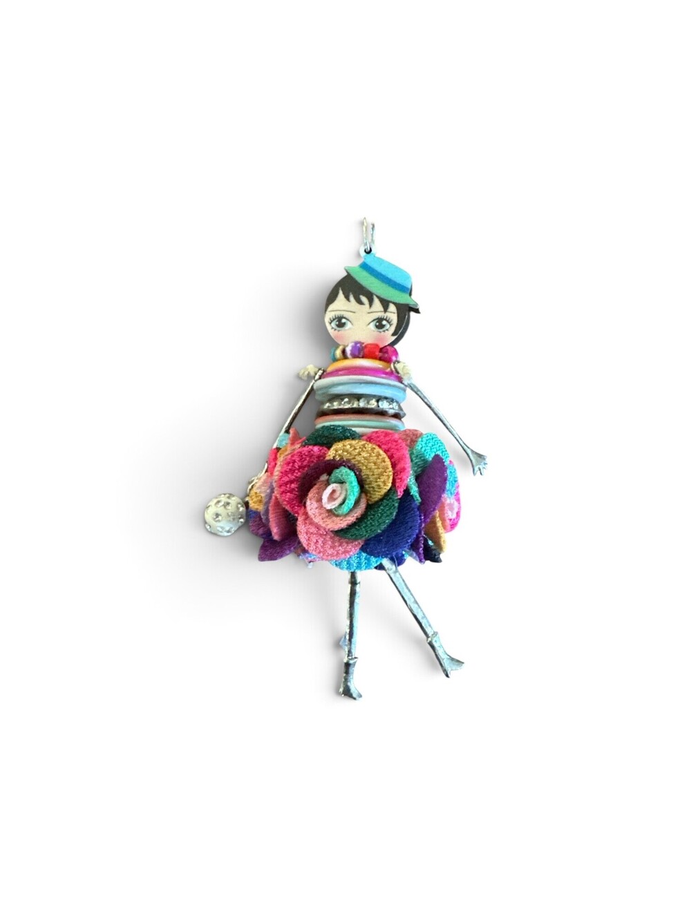 Fashion Doll Keychain Bag Charm Colorful Fabric Flower Dress Rhinestone 4"